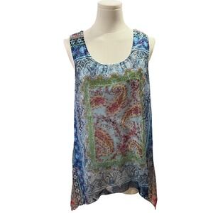 Vintage Sheer Paisley Patchwork Tank Top Boho Festival Flowy Size M